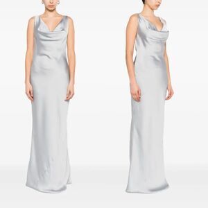 Norma Kamali Maria Satin Gown In Silver Size XL $325